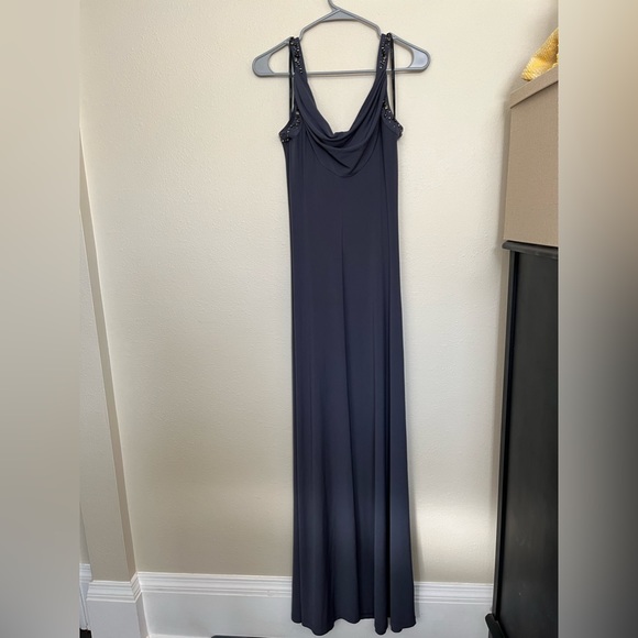 Calvin Klein Dark Gray Long Gown Jeweled Draped Neck line Size 6 - Picture 7 of 7